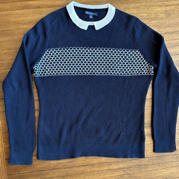 Brooks Brothers Navy Sweater with White Collar and Decorative Front - Picture 1 of 8